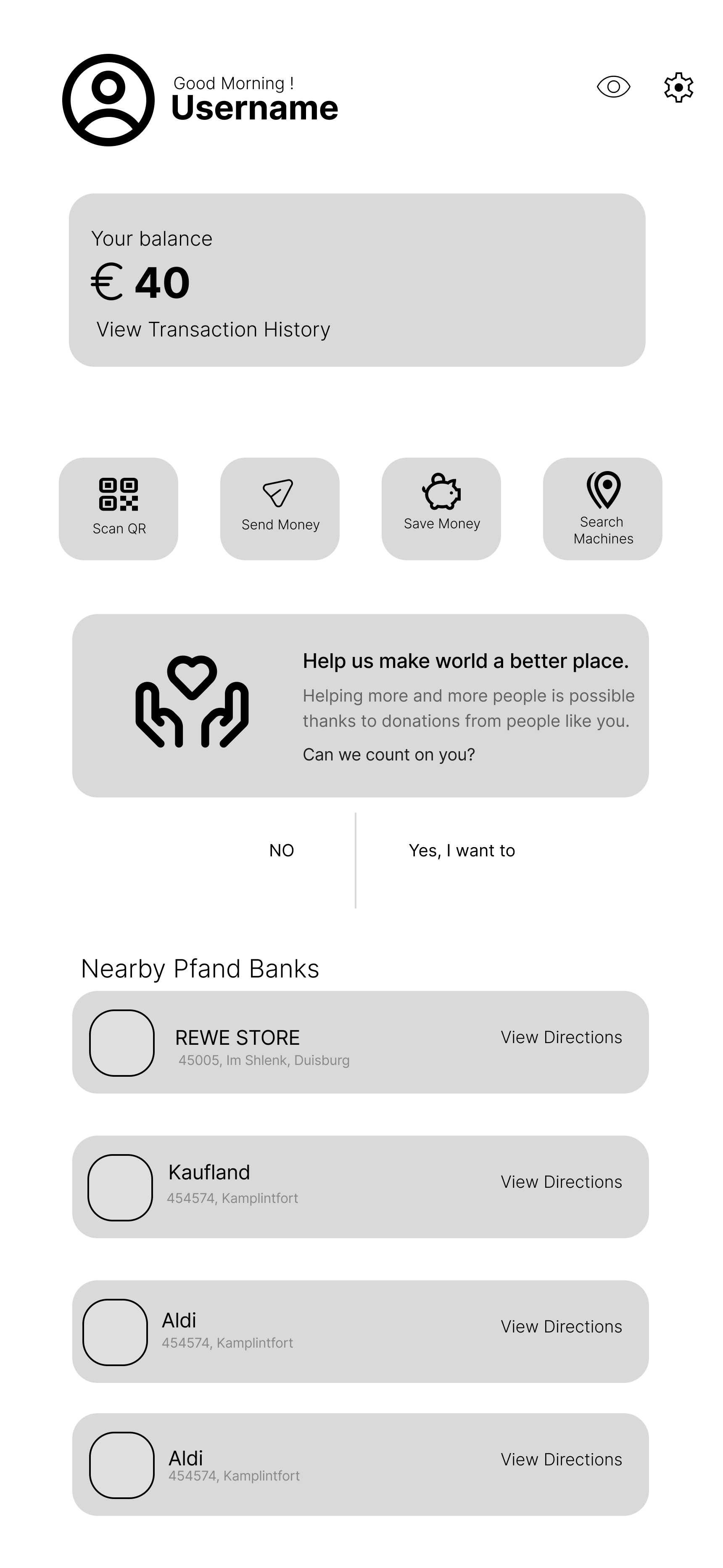 PfandBank first home screen design